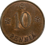 Finland Copper 1924 10 Penniä Helsinki Mint  KM# 24 (17 428)