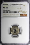 Denmark Christian X 1929 N GJ 10 Ore NGC MS65 TOP GRADED BY NGC KM# 822.2 (53)