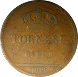 Italian States NAPLES Ferdinand I Copper 1819 10 Tornesi Ducat 39mm KM# 290 (10)