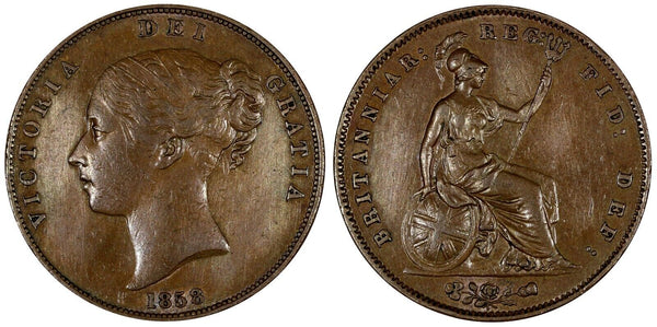 GREAT BRITAIN Victoria Copper 1858 1 Penny BETTER DATE KM# 739 (20 742)