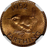 Great Britain George VI Bronze 1952 Farthing NGC UNC DETAILS KM# 867 (036)