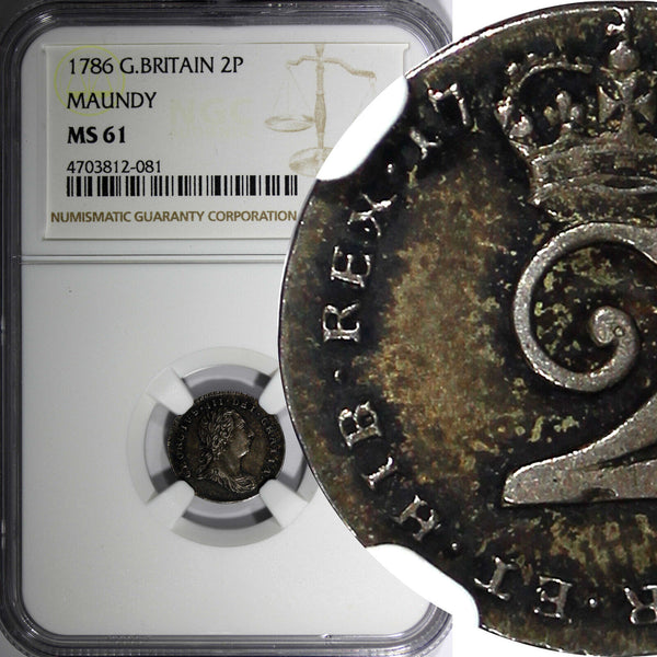 Great Britain George III 1786 2 Pence Maundy NGC MS61 1 GRADED HIGHER KM# 595(1)