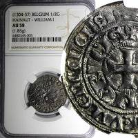 Belgium Hainaut William I (1304-37 )Demi-Gros Chevalier NGC AU58 TOP GRADED Ch45