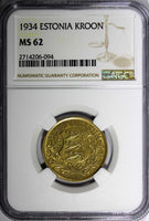 Estonia 1934 1 Kroon NGC MS62 ONE YEAR STRUCK Ship of Vikings KM# 16 (094)