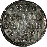 Denmark Christian IV Silver 1629 6 Skilling Dansk SCARCE KM# 110 (20 038)
