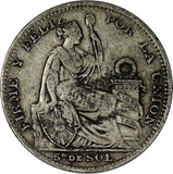 Peru Silver 1899 JF 1/5 Sol "LIBERTAD" KM# 205.2 (19 397)