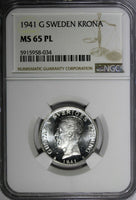 SWEDEN Gustaf V Silver 1941G 1 Krona NGC MS65 PL PROOF TOP GRADED KM# 786.2 (34)