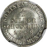 German States PRUSSIA Silver 1868 A 1/2 Neu-Groschen NGC MS66+ TOP GRADED KM#484