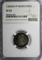 Mexico Charles III Silver 1782 MO FF 1 Real NGC VF25 Cabinet Toning KM# 78.2