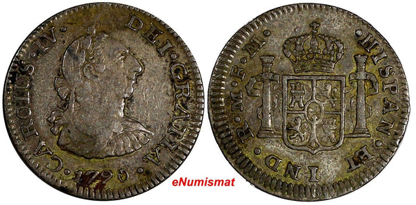 Mexico SPANISH COLONY Charles IV Silver 1790 Mo FM 1/2 Real XF Toning KM# 70 (7)