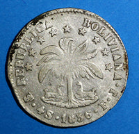 BOLIVIA SILVER 1856 PTS FJ  4 Soles KM# 123.2