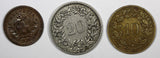 Switzerland LOT OF 3 COINS 1887,1918,1936 20 ,10 Rappen KM# 29,KM# 27a,KM#3.2(8)