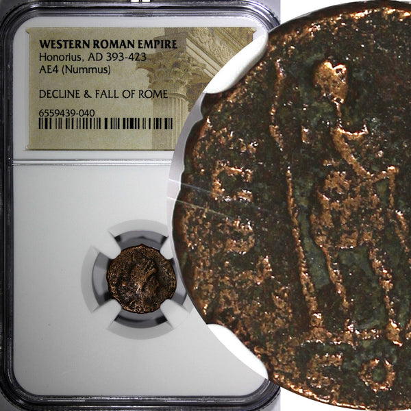 WESTERN ROMAN Honorius AD 393-423 AE4 Nummus /Rev.Honorius &Theodosius II NGC(0)