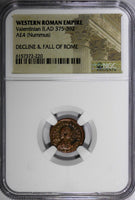 WESTERN ROMAN Valentinian II AD 375-392 AE4 Nummus / Wreath of success NGC (220)