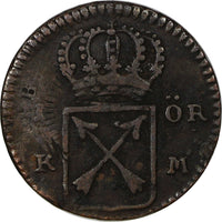 Sweden  1719 1 Ore KM.Overstruck 1718 1 Daler SM SCARCE KM# 364.2 (10 344)