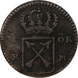 Sweden  1719 1 Ore KM.Overstruck 1718 1 Daler SM SCARCE KM# 364.2 (10 344)