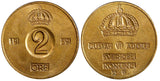 Sweden Gustaf VI Bronze 1959 TS 2 Ore GEM BU Toned KM# 821 (21 956)