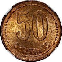 SPAIN II Republic Copper 1937 (34) 50 Centimos NGC MS64 RB KEY DATE KM#754.1 (2)