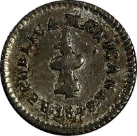 Mexico FIRST REP.Silver 1843/2 Go LR 1/4 Real Overdate Guanajuato Mint KM# 368.5