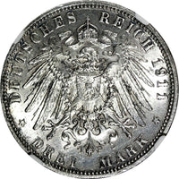 Germany BAVARIA-90TH BIRTHDAY 1911 D 3 Mark NGC UNC DETAILS KM# 998 (023)