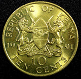 KENYA Daniel Toroitich Arap Moi Nickel-Brass 1991 10 Cents UNC KM# 18  (24 131)