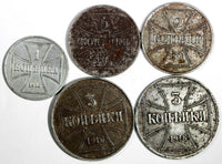 Germany Military Coinage LOT OF 5 COINS Iron 1916 3,2,1  Kopecks KM#22;KM23;KM21