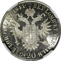 AUSTRIA Ferdinand I (1835-1848) Silver 1841-A 20 Kreuzer NGC MS62 KM# 2208 (08)