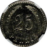 Finland Copper-Nickel 1921 H 25 Penniä Heaton's Mint  NGC UNC DETAILS KM# 25(1)