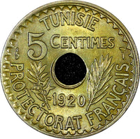 Tunisia Muhammad V 1338 (1920) 5 Centimes Paris Mint UNC Toned KM# 242 (21 440)