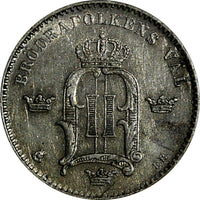 SWEDEN Oscar II Silver 1887 EB 10 Ore  XF Condition KM# 755