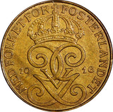 SWEDEN Gustaf V Bronze 1916 1 Öre Short "6" BU Condition KM# 777.2 (21 921)