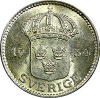 Sweden Gustaf V Silver 1934 G  25 Öre UNC  KM# 785 (22 051)
