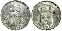 Sweden Gustaf V Silver 1940 G 25 Öre  KM# 785 (22 042)