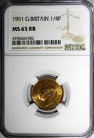 Great Britain George VI Bronze 1951 1 Farthing NGC MS65 RB TOP GRADED KM# 867