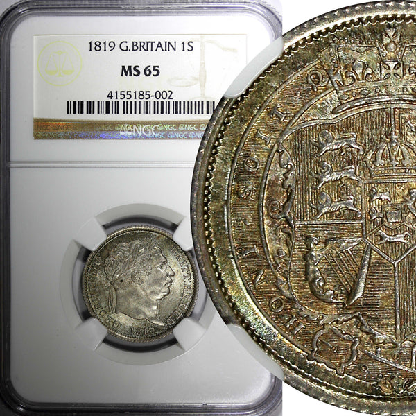 Great Britain George III Silver 1819 1 Shilling NGC MS65 Light Toned KM# 666 (2)