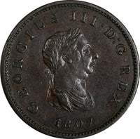 Great Britain George III Copper 1807 1/2 Penny SOHO Mint  XF KM# 662 (966)