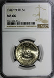 Peru 1987 LIMA 5 Intis NGC MS66 Admiral Grau TOP GRADED BY NGC KM# 300 (014)