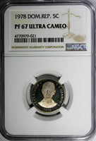 DOMINICAN REPUBLIC PROOF 1978 5 Centavos NGC PF67 UC MINTAGE-5,000 Coins KM# 49