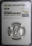 Egypt Farouk Silver AH1358//1939 5 Piastres NGC AU58 Mint Luster KM# 366 (045)