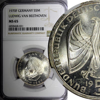 Germany-Federal Republic Silver 1970 F 5 Mark NGC MS65 1 GRADED HIGH KM# 127(1)