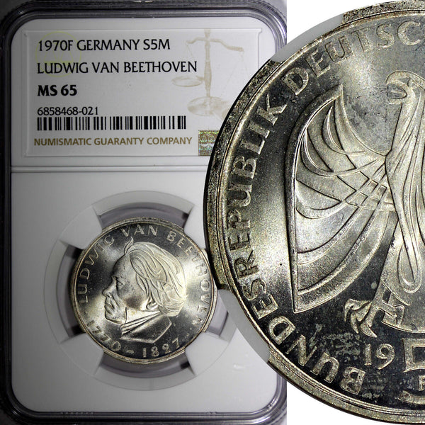 Germany-Federal Republic Silver 1970 F 5 Mark NGC MS65 1 GRADED HIGH KM# 127(1)