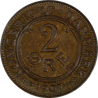 Denmark Frederik VIII Bronze 1907 VBP; GJ 2 Øre aUNC KM# 805 (19 576)