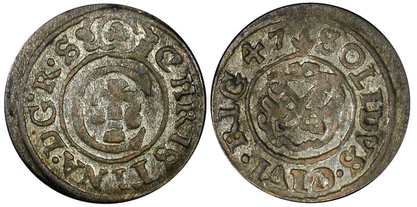 Riga.Livonia Christina of Sweden (1632-1654) Silver 1647 Solidus 0,65g.KM# 21(8)