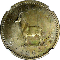 Rhodesia Elizabeth II 1964 2-1/2 Shillings = 25 Cents NGC MS64 KM# 4