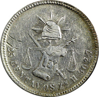 MEXICO Silver 1871 ZS H 25 Centavos Zacatecas Mint-250,000 SCARCE KM#406.9 (108)