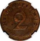 Germany,Third Reich 1938 D 2 Reichspfennig NGC AU DETAILS KM# 90 (008)