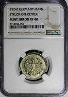 Germany - Weimar  Silver 1924-E 1 Mark NGC MINT ERROR XF40 SCARCE KM# 42 (196)