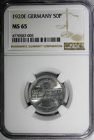 Germany, Weimar Aluminum 1920 E 50 Pfennig NGC MS65 TOP GRADED KM# 27 (005)