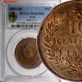 Italy Umberto I COPPER 1894 BI 10 Centesimi PCGS MS63 RB RED TONING KM# 27.1 (7)