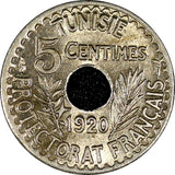 Tunisia Muhammad V AH1338  1920 A 5 Centimes Paris Mint UNC Toning KM# 242 (484)